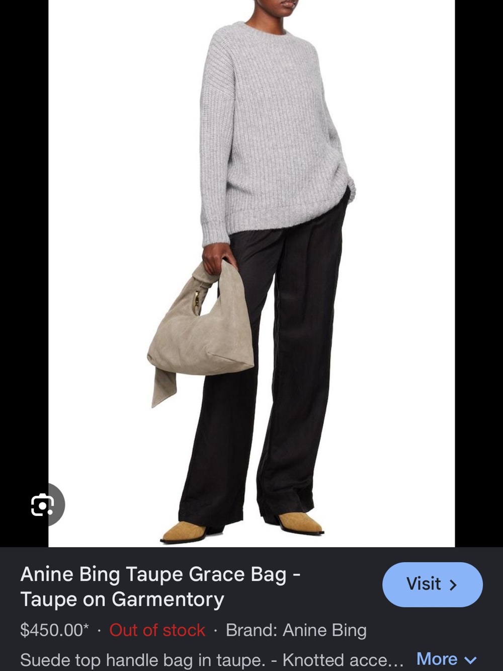 Grace Taupe Knot-Handle Suede Shoulder Bag - Picture 2 of 7